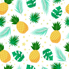 Summer pattern of refreshing pineapples. Pineapple print. Tropical fruits. Summer sweets. Vector illustration