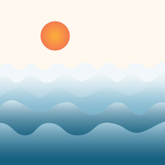 Sea view with sun. Waves, horizon, background.