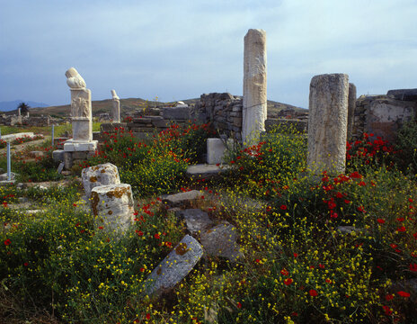 Old archaeological site in the island of Delos, Greece