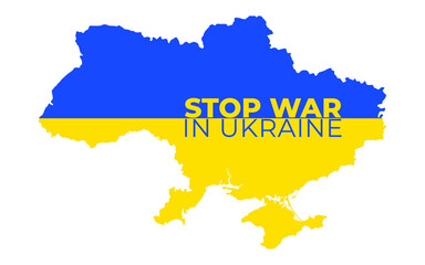 Stop war in ukraine,  borders of Ukraine with Ukraine flag.  International protest. Stop the war against Ukraine.