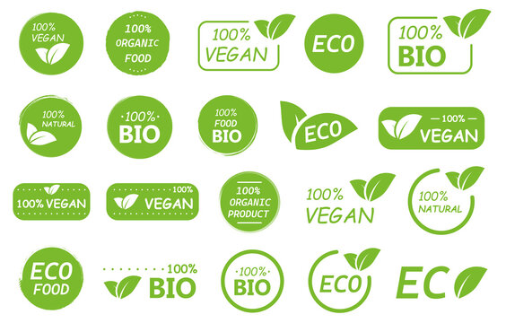 Set of Vegan, eco, bio, natural product. Vector illustration.