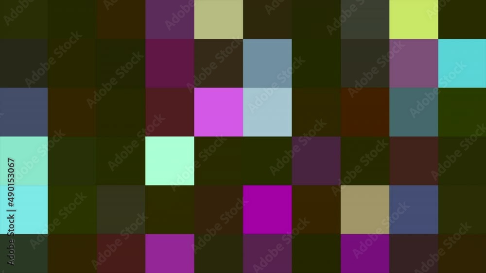 Poster pixelated blinking background, seamless loop. motion. screen of many squares blinking and changing c
