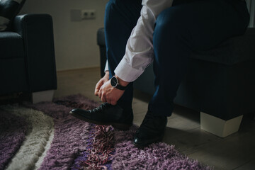 Closeup of a man wearing black elegant shoes