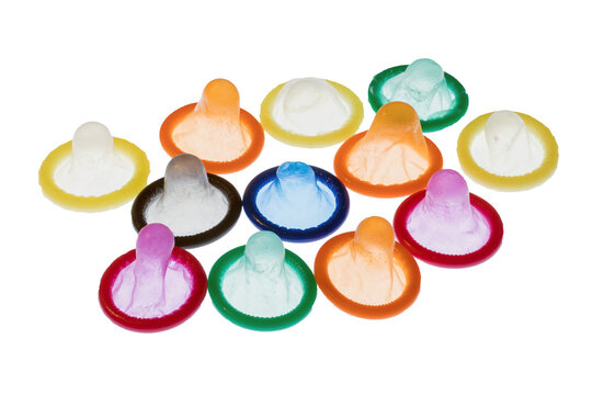 Group of  of back-light illuminated multicolored condoms