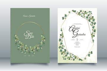 Elegant wedding card with beautiful eucalyptus leaves template premium vector Premium Vector