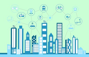 Fototapeta premium city skyline, Smart City, Connected City, Connected transportation