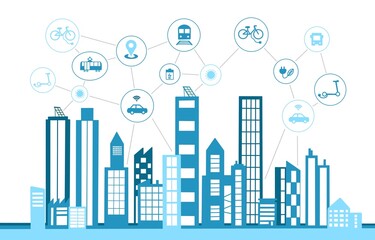 city skyline, Smart City, Connected City, Connected transportation