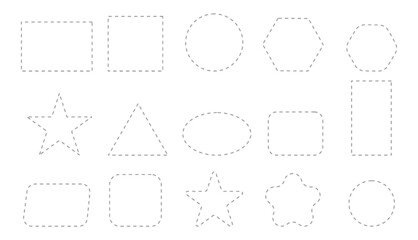 Set of different shapes of square, rectangle with cut lines. Open scissors for cutting a discount coupon.Vector