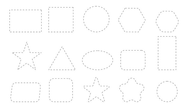 Set of different shapes of square, rectangle with cut lines. Open scissors for cutting a discount coupon.Vector