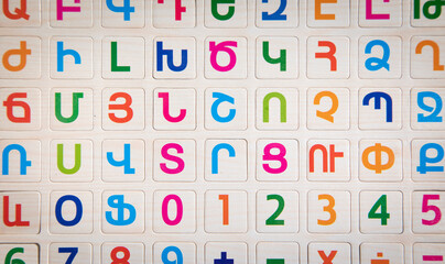 Armenian alphabet. Colorful numbers and letters