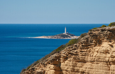Photo of Trafalgar Lighthouse and Cliffs of Barbate and Barbate Beach in Cadiz, Spain