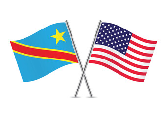 The Democratic Republic of the Congo and America crossed flags. DR Congolese and American flags, isolated on white background. Vector icon set. Vector illustration.