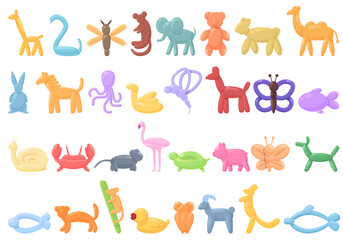 Animal balloons icons set cartoon vector. Funny horse. Air balloon