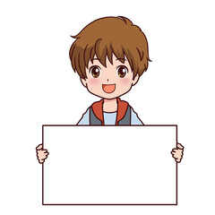 メッセージボードを持つ男の子のイラスト