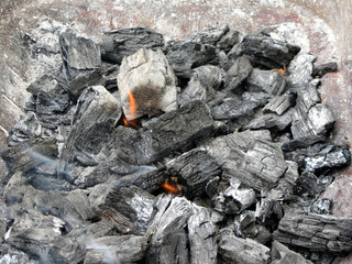 Smoking burning charcoal