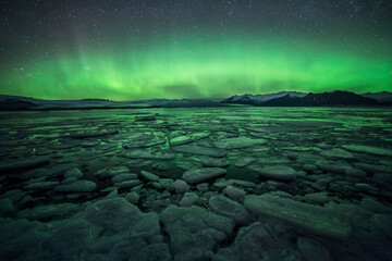 aurora borealis over the glacial lagoon