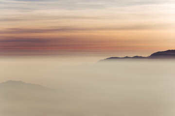sunrise over the sea of mist in the mountains