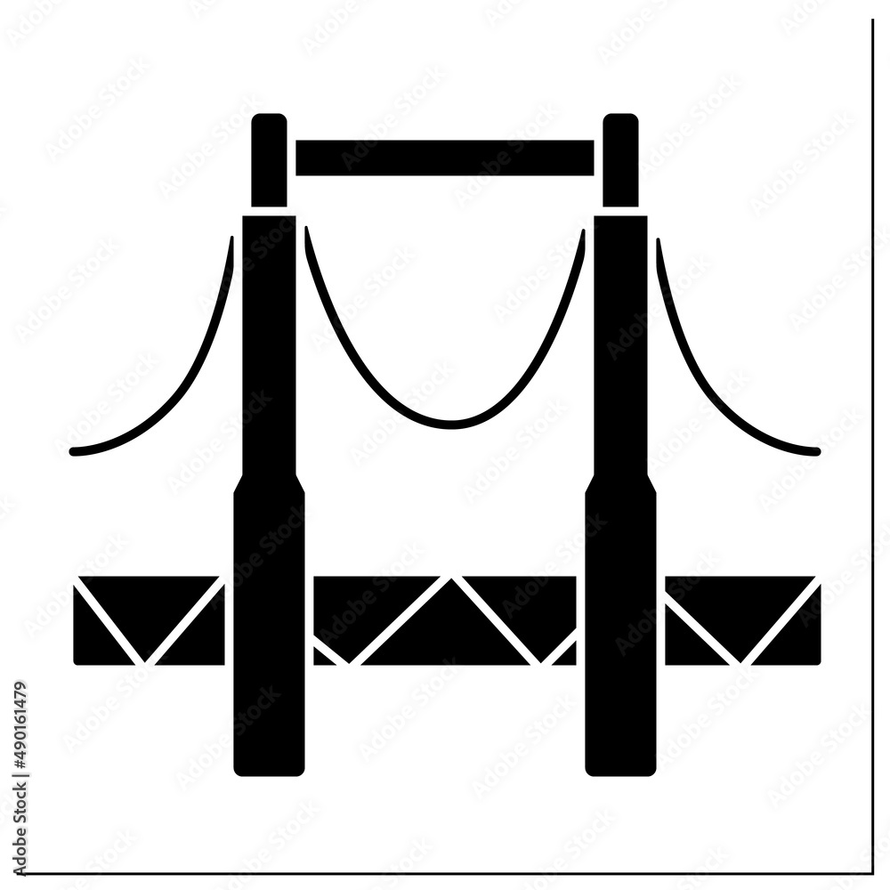 Poster bridge glyph icon. structure connecting separate area points. provides passage over the obstacles. o