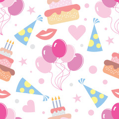 Happy Birthday. Seamless pattern for a holiday, celebration, wedding, festivities, joys. Vector image. 