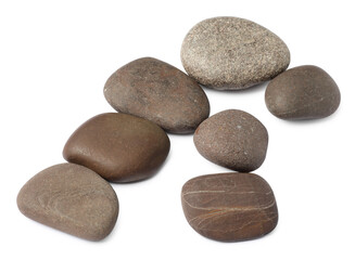 Group of different stones on white background