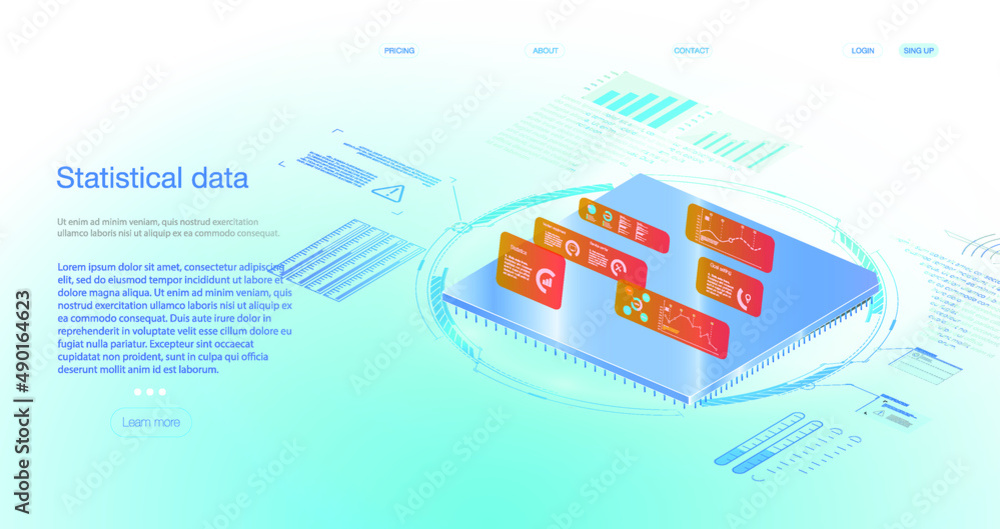 Poster futuristic microchip processor with lights on the blue background. quantum computer, large data proc