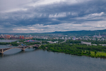 Fototapeta na wymiar Bird's eye view of the city, cloudy.