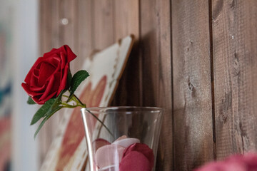 vase of rose petals