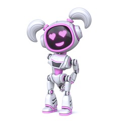 Cute pink girl robot fall in love 3D