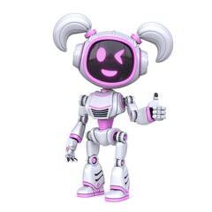 Cute pink girl robot giving thumbs up 3D