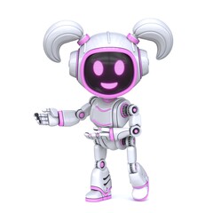 Cute pink girl robot welcoming gesture 3D