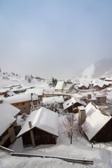 Alpe d'Huez - A ski town in the French Alps in the middle of a blizzard