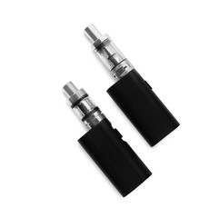Electronic cigarettes on white background, top view