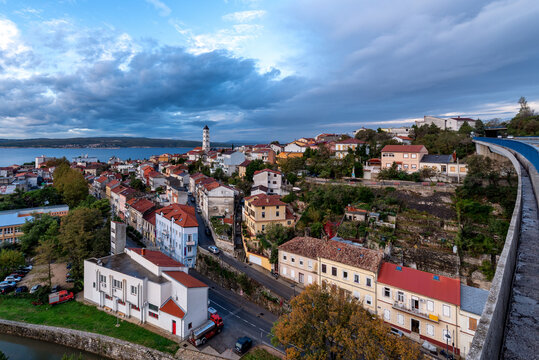 Beautiful view of Crikvenica town on a cloudy day, Kvarner bay, Croatia