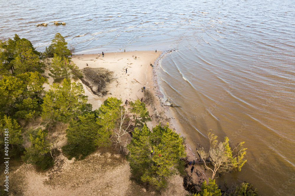 Poster aerial view of cape kolka and baltic sea, latvia.