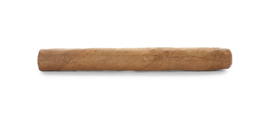 Cigar wrapped in tobacco leaf isolated on white