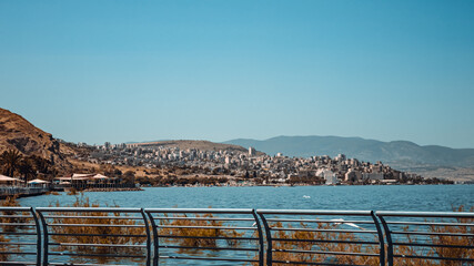 view from sea of galilee with Tiberias