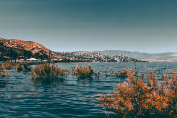 view from sea of galilee with Tiberias
