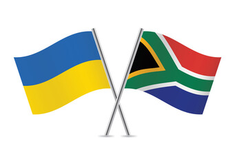 Ukraine and South Africa crossed flags. Ukrainian and South African flags, isolated on white background. Vector icon set. Vector illustration.
