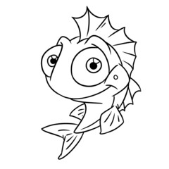 Funny fish smile big eyes character illustration cartoon coloring