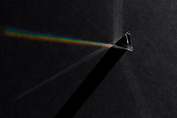 Top View of Prism Refracting Light to Create Shadows and Rainbow
