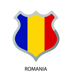 Flat shield flag of Romania icon. Simple isolated button. Eps10 vector illustration.