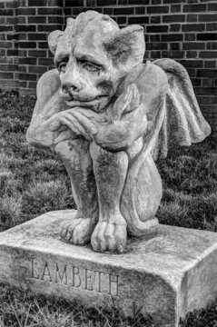 Vertical shot of the Grave Marker in Thomasville, NC, the USA in grayscale