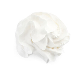 Delicious whipped cream isolated on white, top view