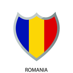 Fototapeta premium Flat shield flag of Romania icon. Simple isolated button. Eps10 vector illustration.