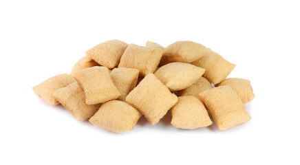 Heap of sweet crispy corn pads on white background. Breakfast cereal