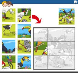 jigsaw puzzle task with cartoon birds animal characters