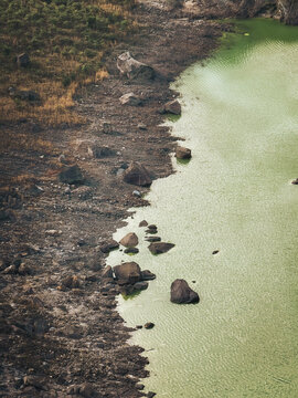 Aerial shot of a Chichonal volcano containing sulfur water, Mexico, State of Chiapas