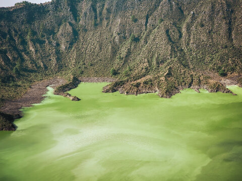 Aerial shot of a Chichonal volcano containing sulfur water, Mexico, State of Chiapas