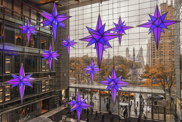 Christmas New York lights decorations with the background of cityscape view