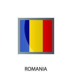 Glossy square flag of Romania icon. Simple isolated button. Eps10 vector illustration.